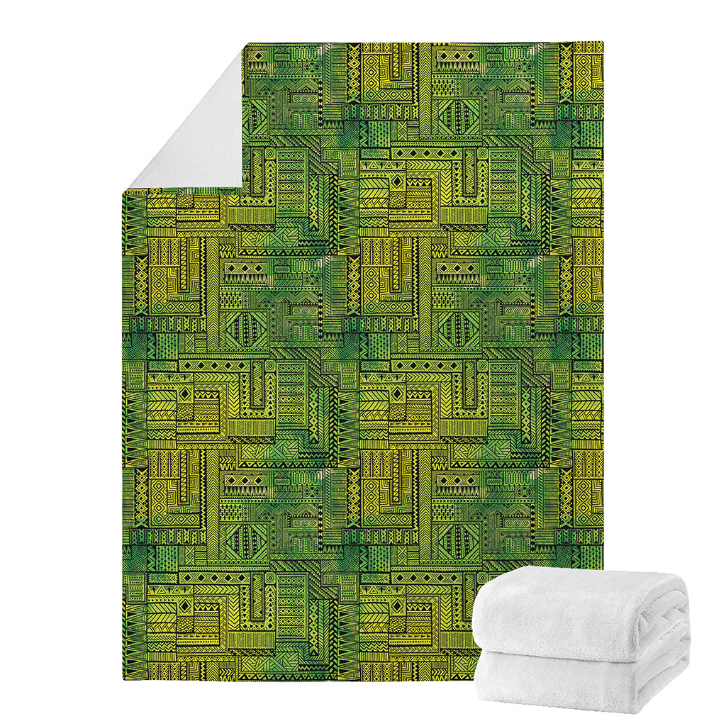 Green And Black African Ethnic Print Blanket