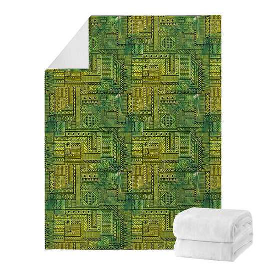 Green And Black African Ethnic Print Blanket