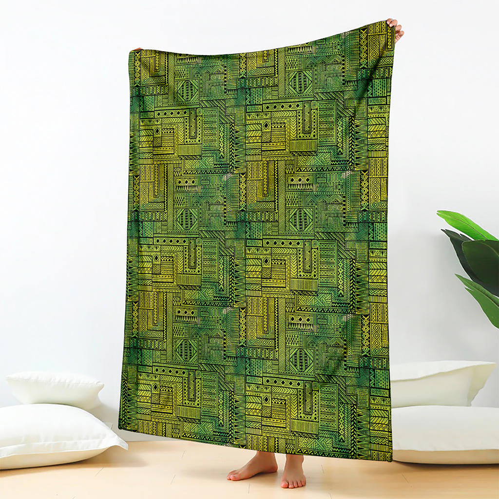 Green And Black African Ethnic Print Blanket