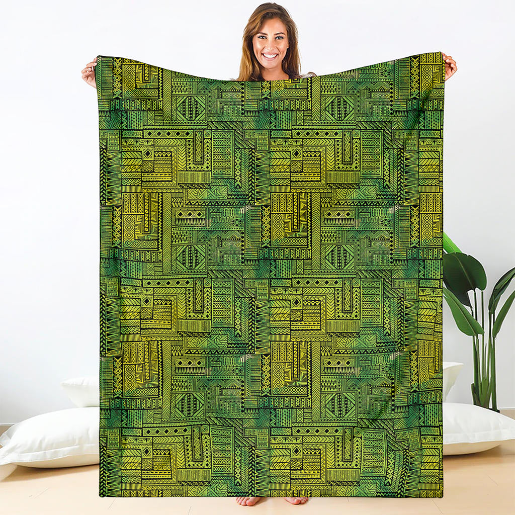Green And Black African Ethnic Print Blanket