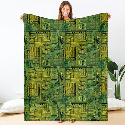 Green And Black African Ethnic Print Blanket