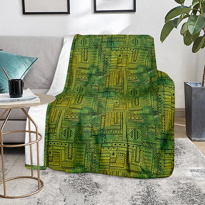 Green And Black African Ethnic Print Blanket