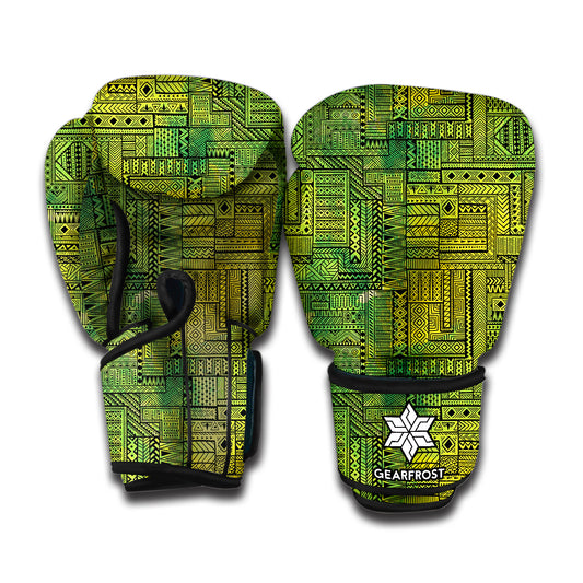Green And Black African Ethnic Print Boxing Gloves
