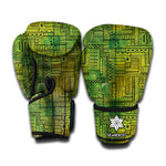 Green And Black African Ethnic Print Boxing Gloves