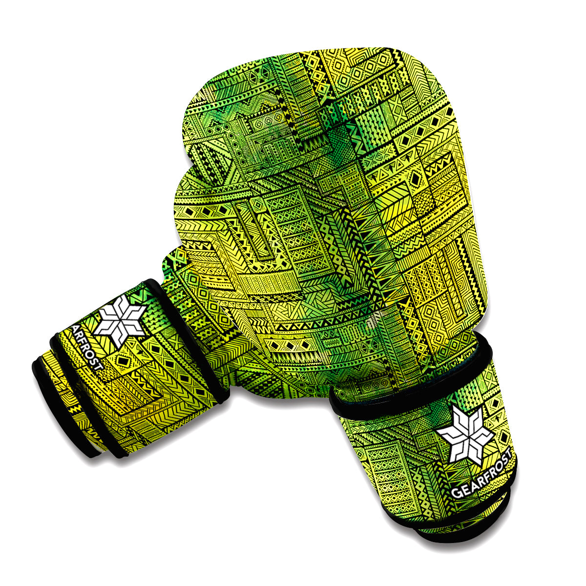 Green And Black African Ethnic Print Boxing Gloves