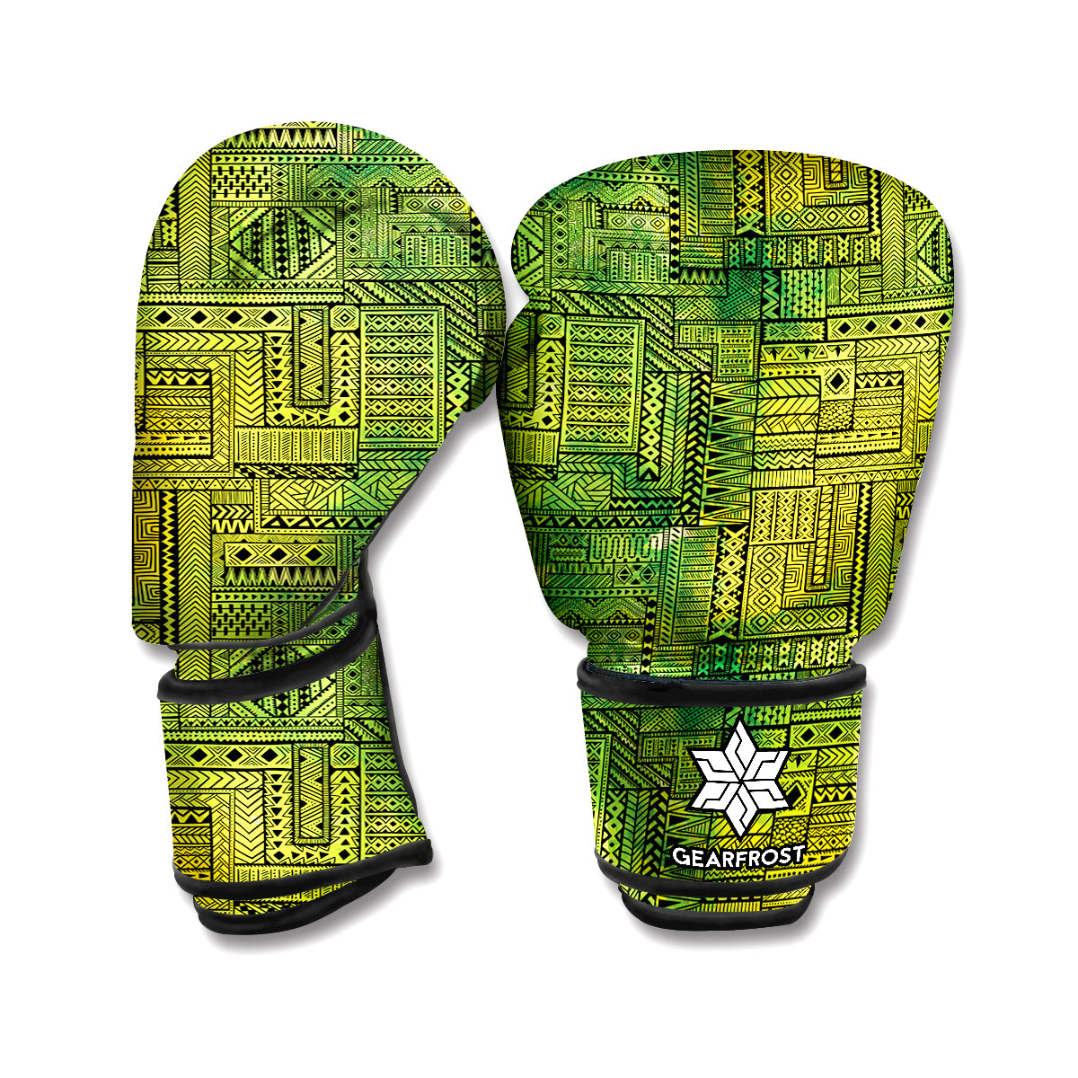 Green And Black African Ethnic Print Boxing Gloves