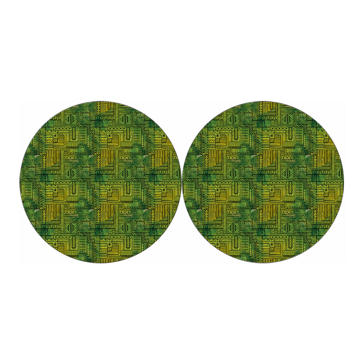 Green And Black African Ethnic Print Car Coasters
