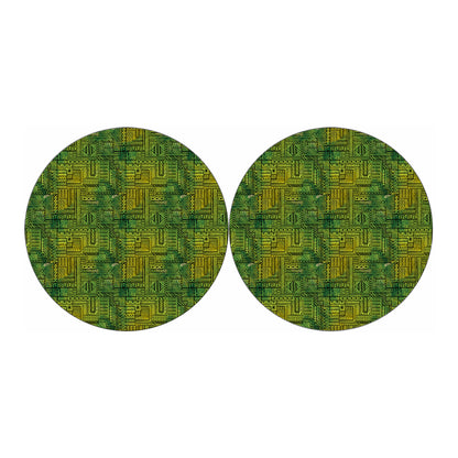 Green And Black African Ethnic Print Car Coasters