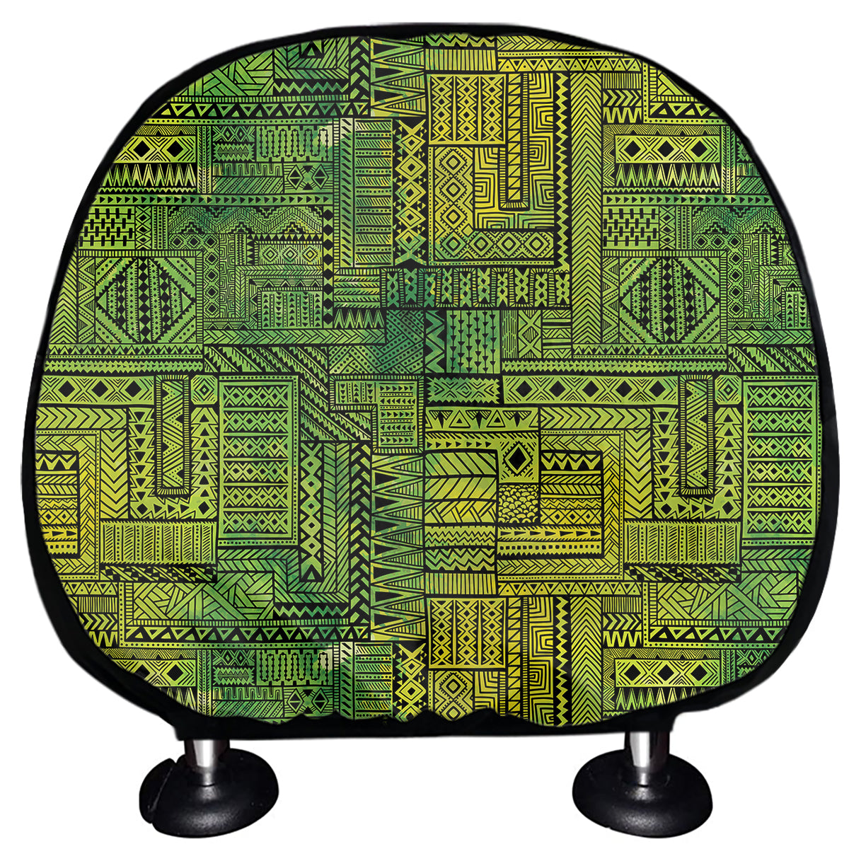 Green And Black African Ethnic Print Car Headrest Covers