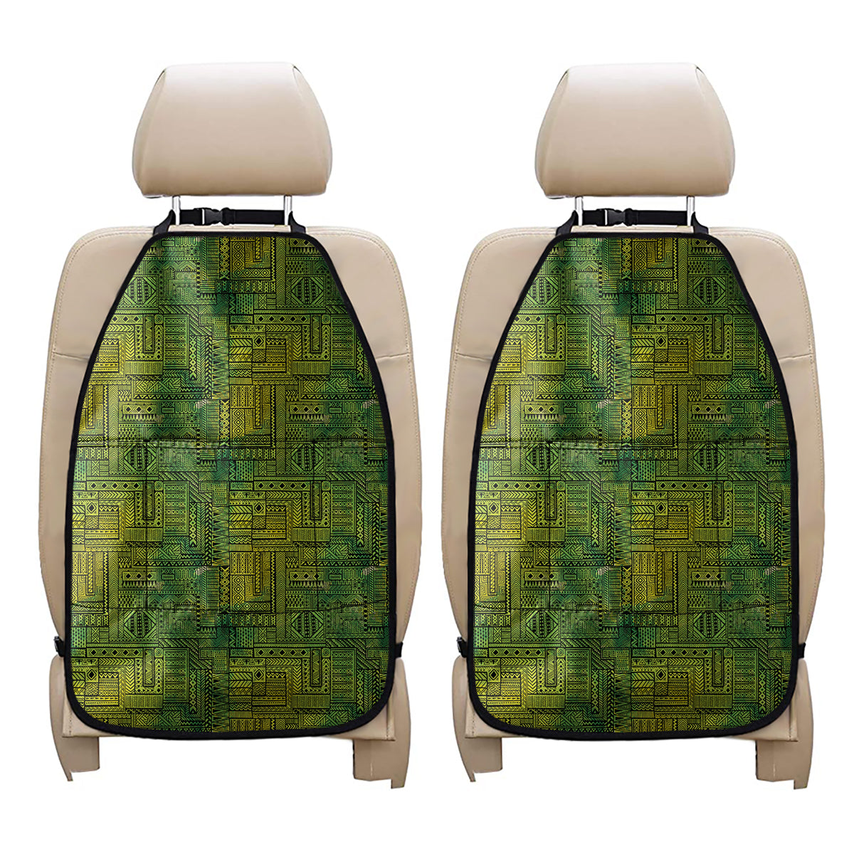 Green And Black African Ethnic Print Car Seat Organizers