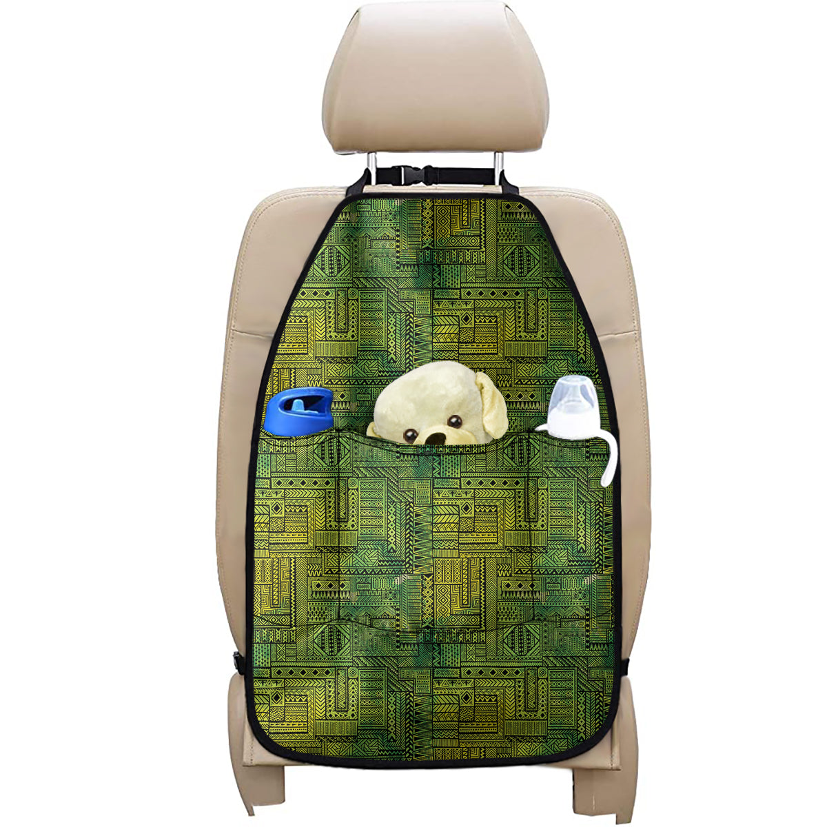 Green And Black African Ethnic Print Car Seat Organizers