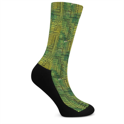 Green And Black African Ethnic Print Crew Socks