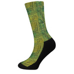 Green And Black African Ethnic Print Crew Socks