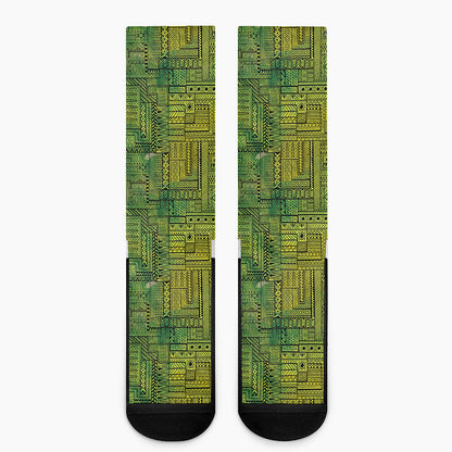 Green And Black African Ethnic Print Crew Socks