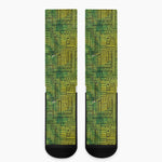 Green And Black African Ethnic Print Crew Socks