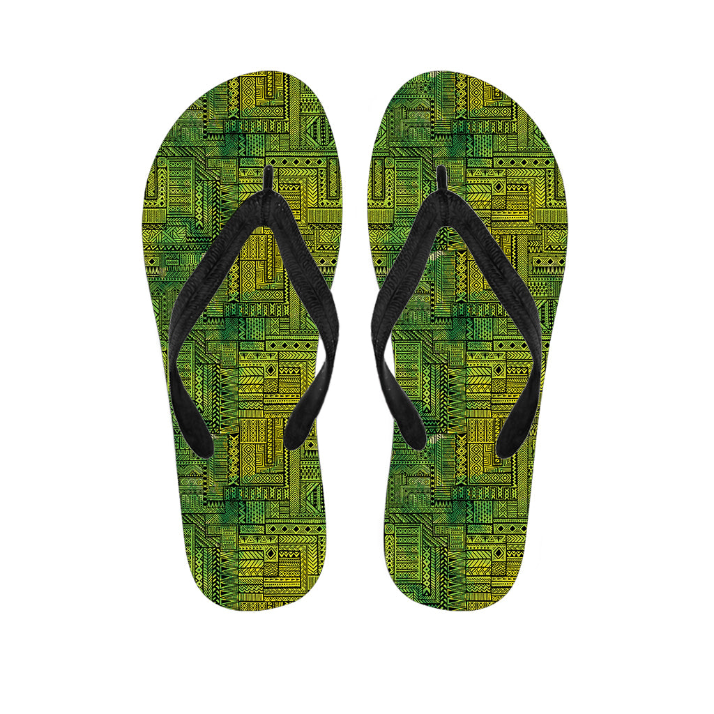 Green And Black African Ethnic Print Flip Flops