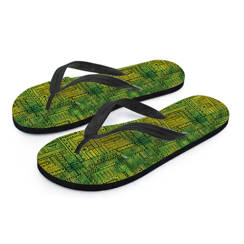 Green And Black African Ethnic Print Flip Flops