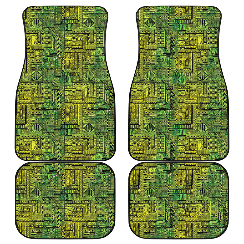 Green And Black African Ethnic Print Front and Back Car Floor Mats