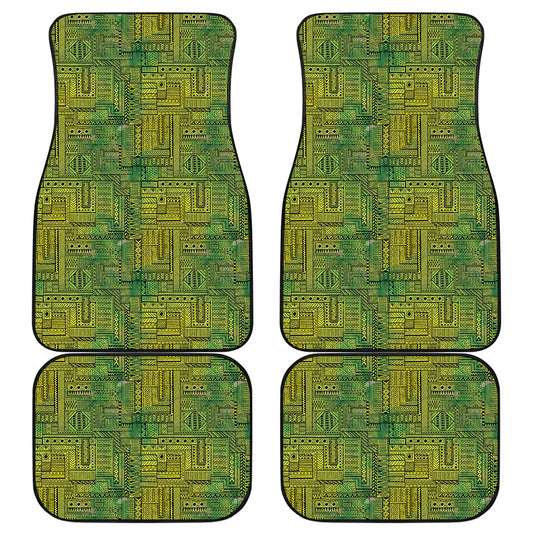 Green And Black African Ethnic Print Front and Back Car Floor Mats