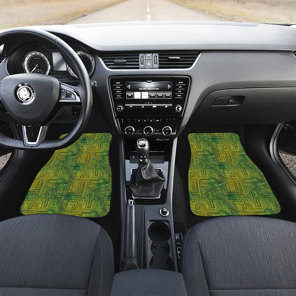 Green And Black African Ethnic Print Front and Back Car Floor Mats