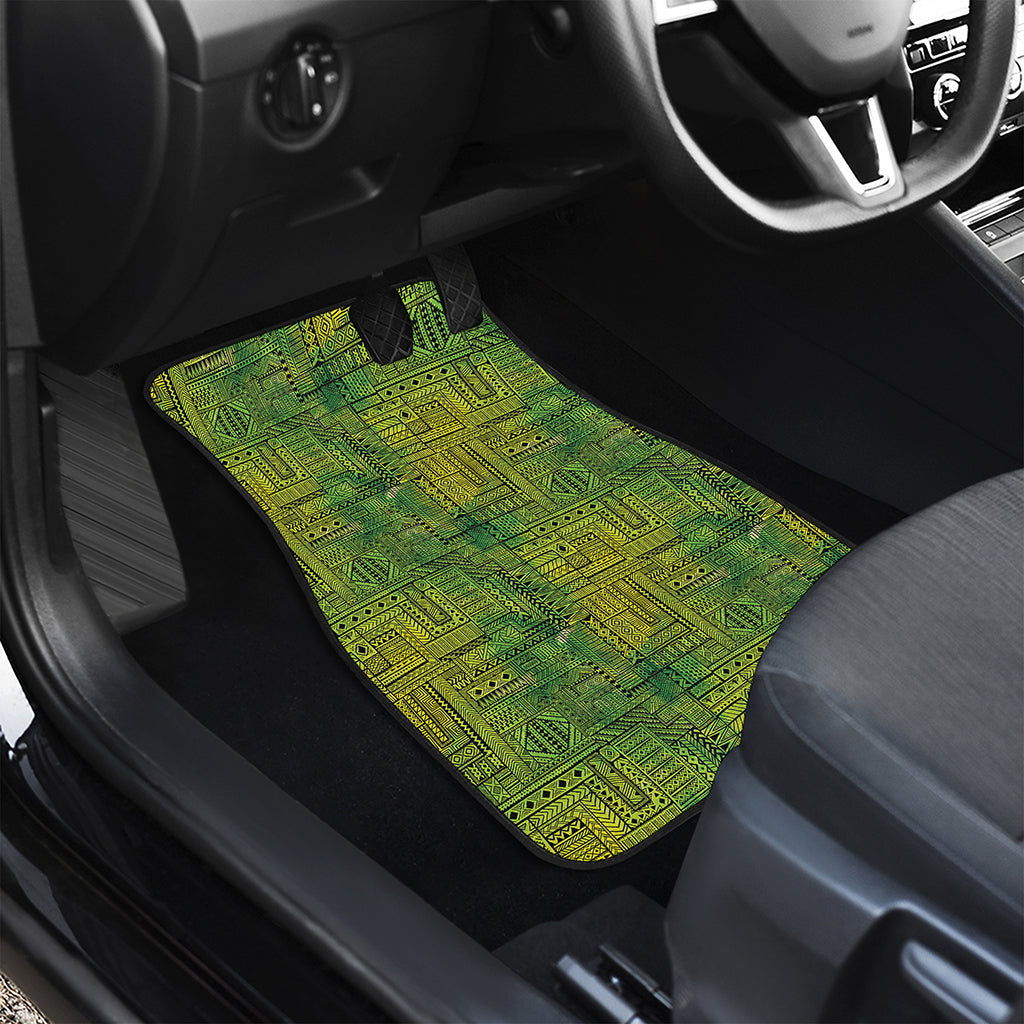 Green And Black African Ethnic Print Front and Back Car Floor Mats