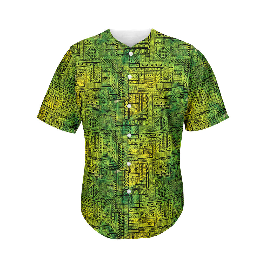 Green And Black African Ethnic Print Men's Baseball Jersey