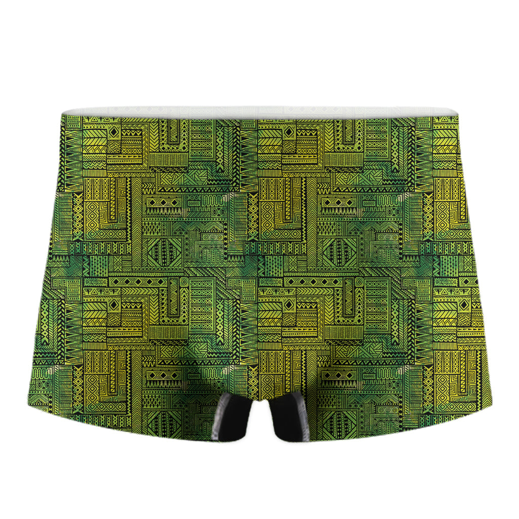 Green And Black African Ethnic Print Men's Boxer Briefs