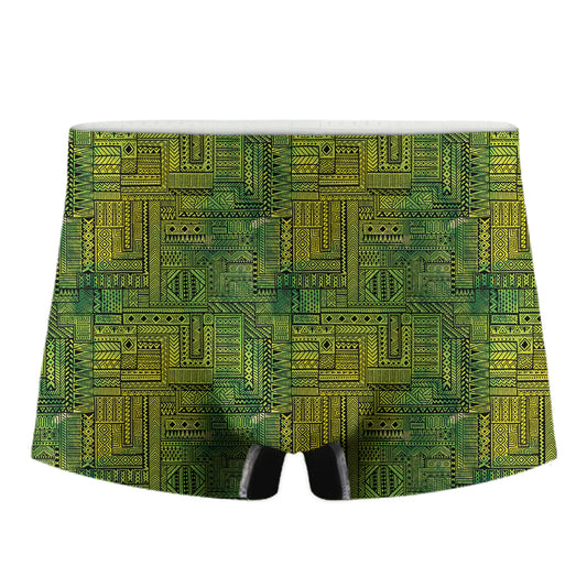 Green And Black African Ethnic Print Men's Boxer Briefs