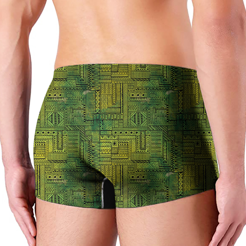 Green And Black African Ethnic Print Men's Boxer Briefs