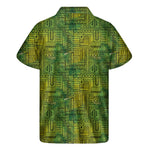 Green And Black African Ethnic Print Men's Short Sleeve Shirt