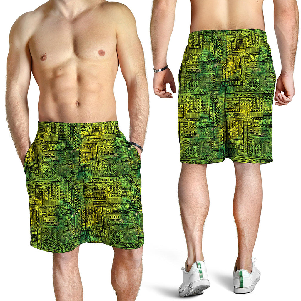 Green And Black African Ethnic Print Men's Shorts