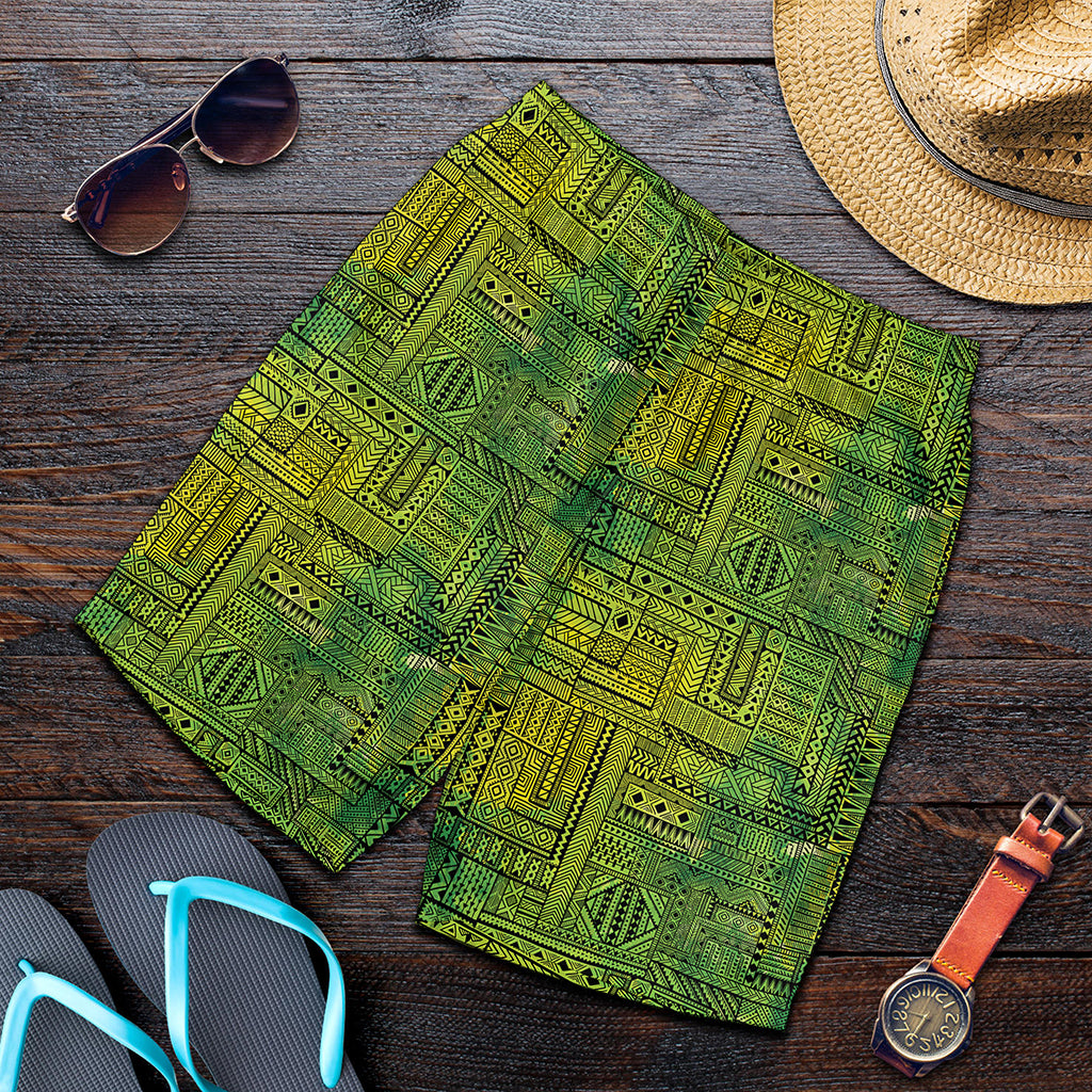 Green And Black African Ethnic Print Men's Shorts