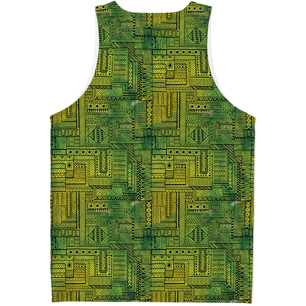 Green And Black African Ethnic Print Men's Tank Top