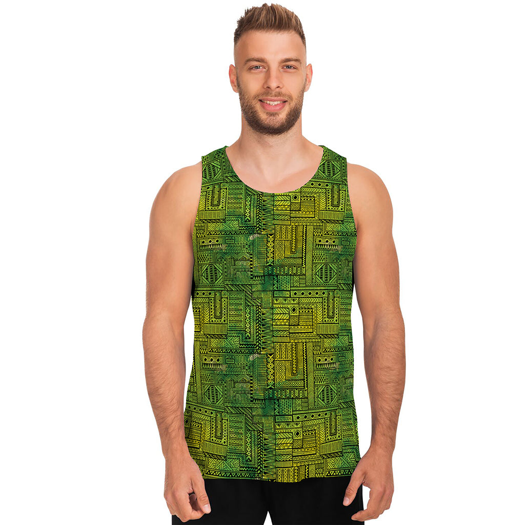 Green And Black African Ethnic Print Men's Tank Top