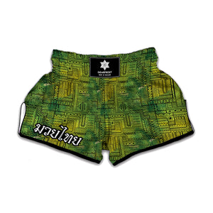 Green And Black African Ethnic Print Muay Thai Boxing Shorts