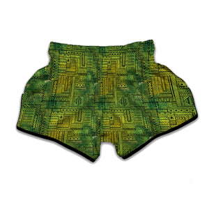 Green And Black African Ethnic Print Muay Thai Boxing Shorts