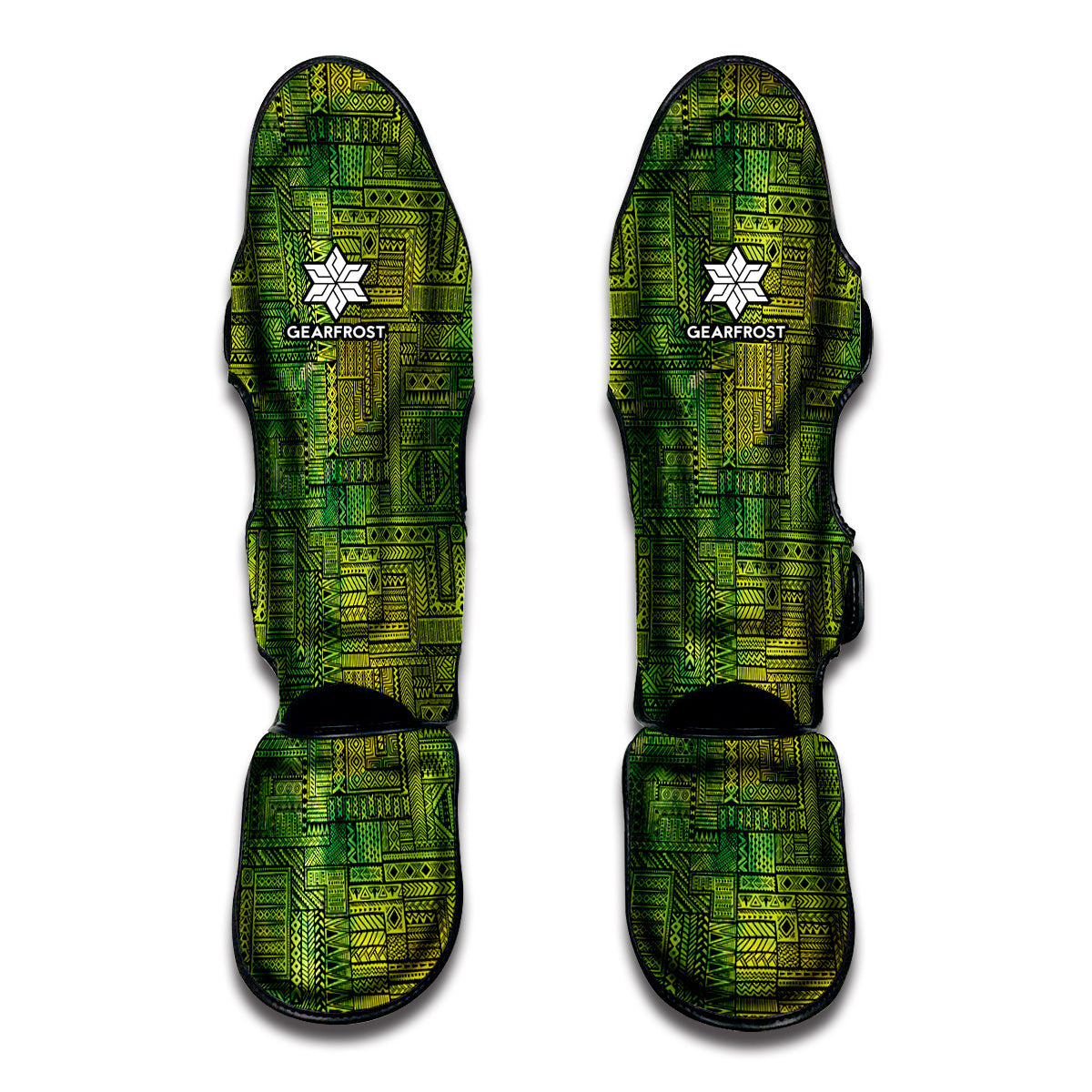 Green And Black African Ethnic Print Muay Thai Shin Guard