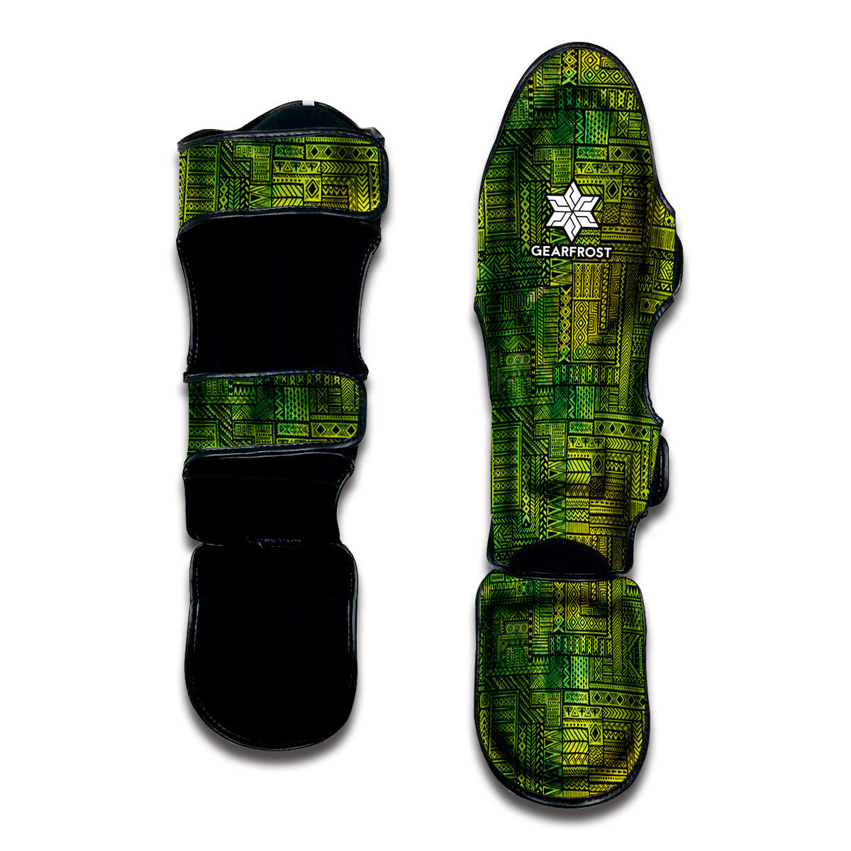 Green And Black African Ethnic Print Muay Thai Shin Guard