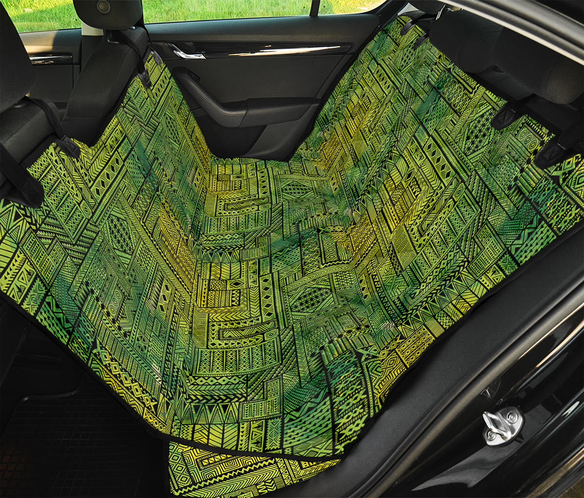 Green And Black African Ethnic Print Pet Car Back Seat Cover