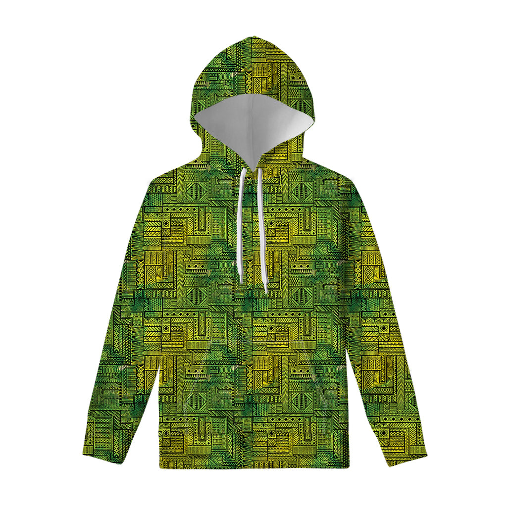 Green And Black African Ethnic Print Pullover Hoodie
