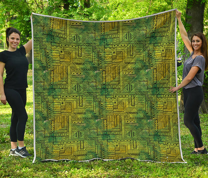 Green And Black African Ethnic Print Quilt