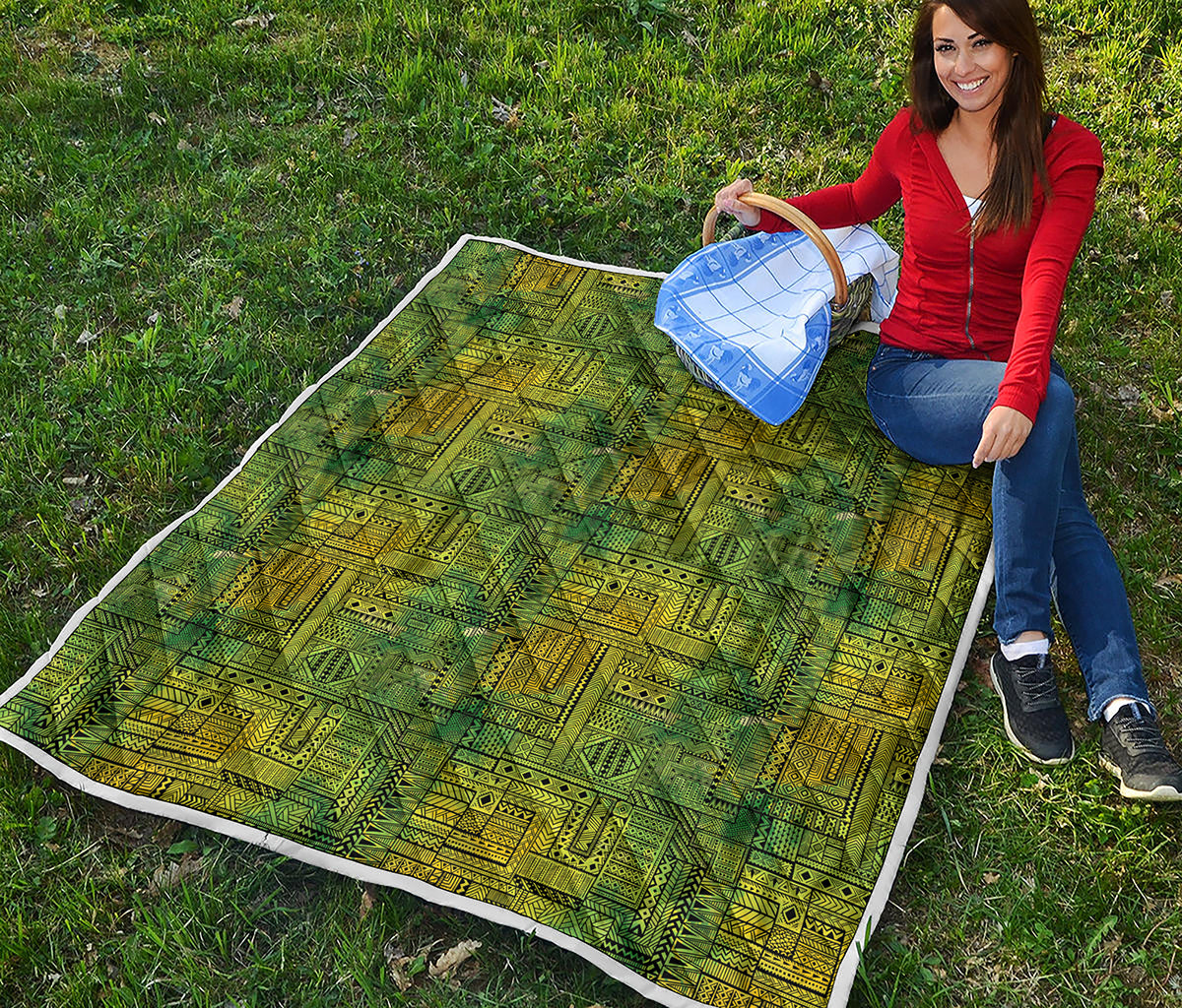 Green And Black African Ethnic Print Quilt