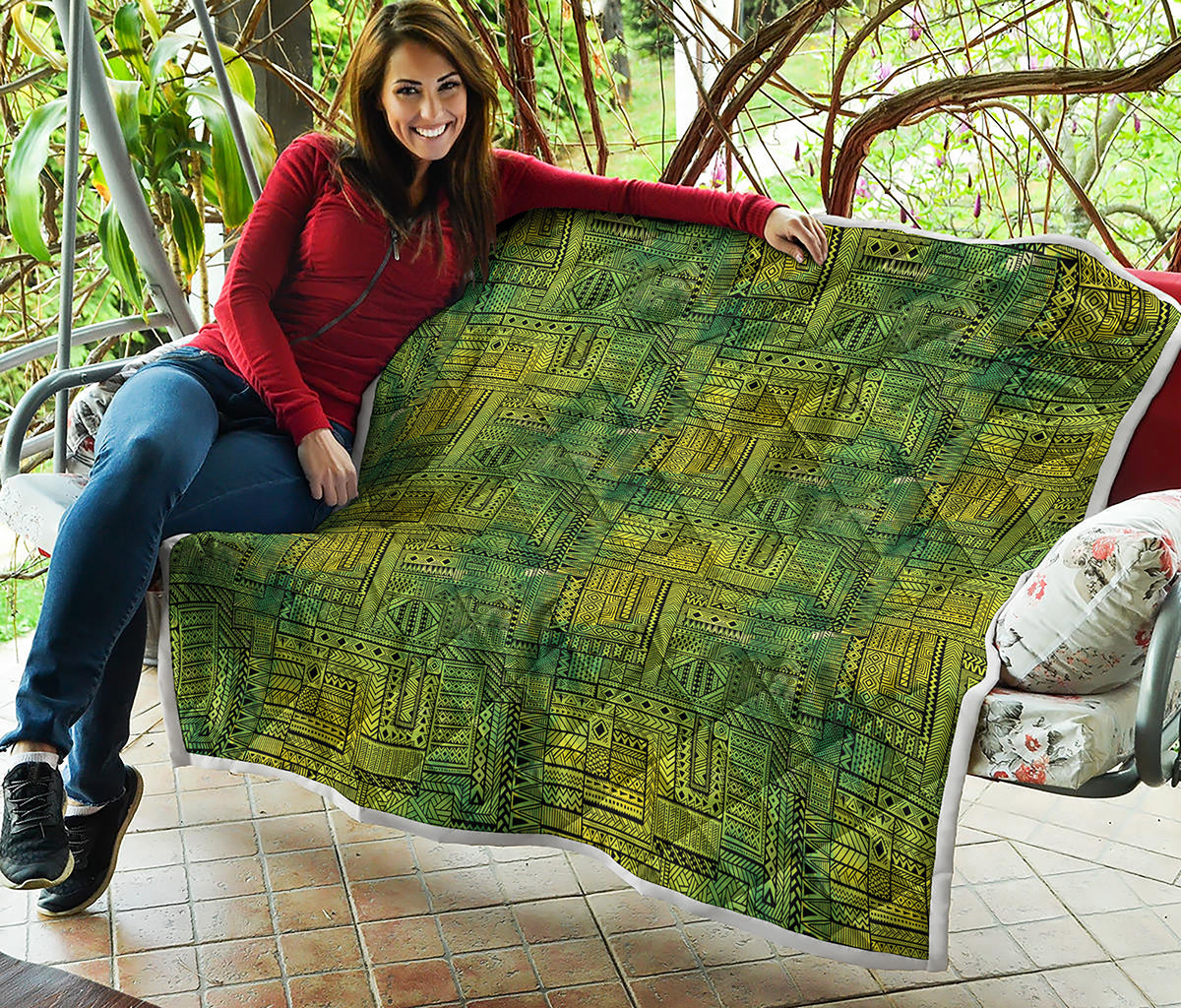 Green And Black African Ethnic Print Quilt