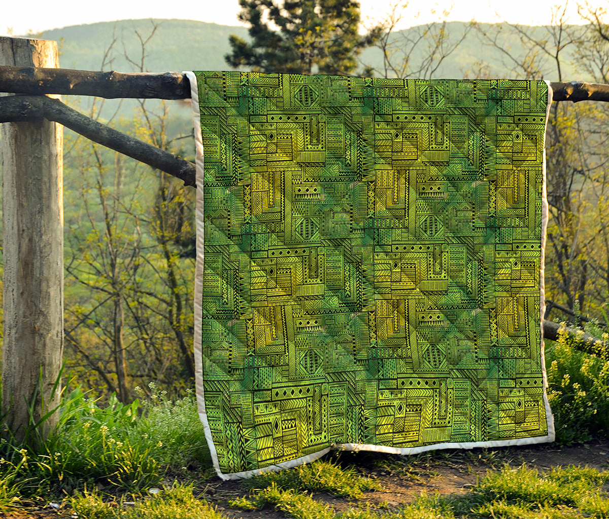 Green And Black African Ethnic Print Quilt