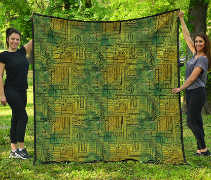 Green And Black African Ethnic Print Quilt