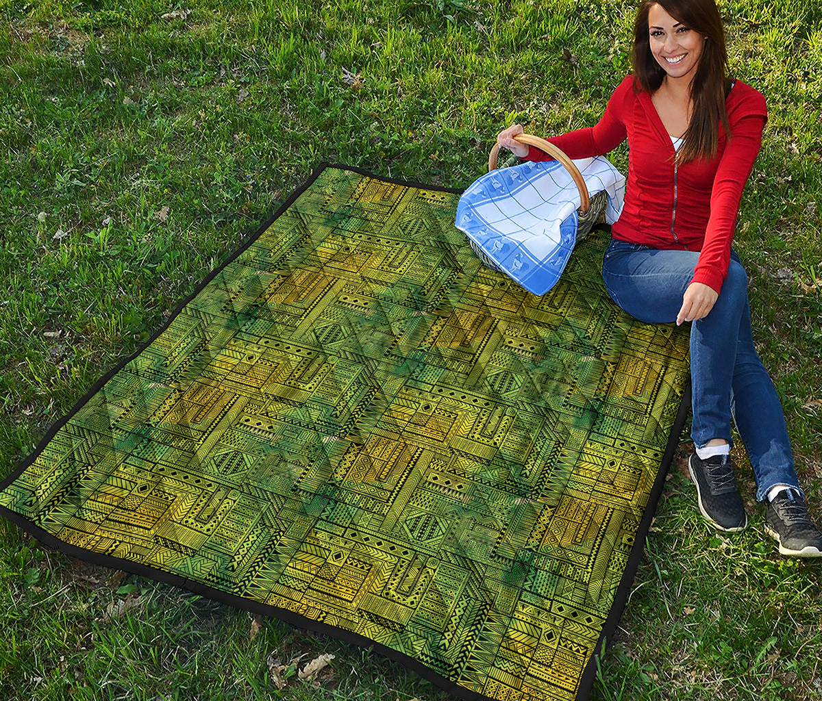 Green And Black African Ethnic Print Quilt