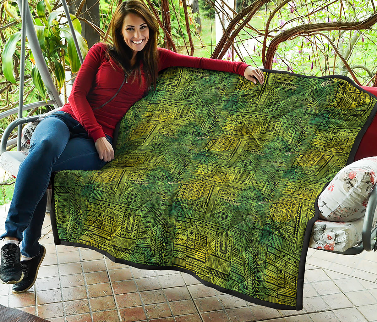 Green And Black African Ethnic Print Quilt