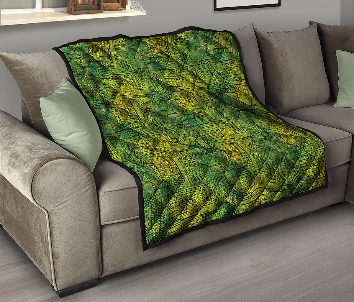 Green And Black African Ethnic Print Quilt
