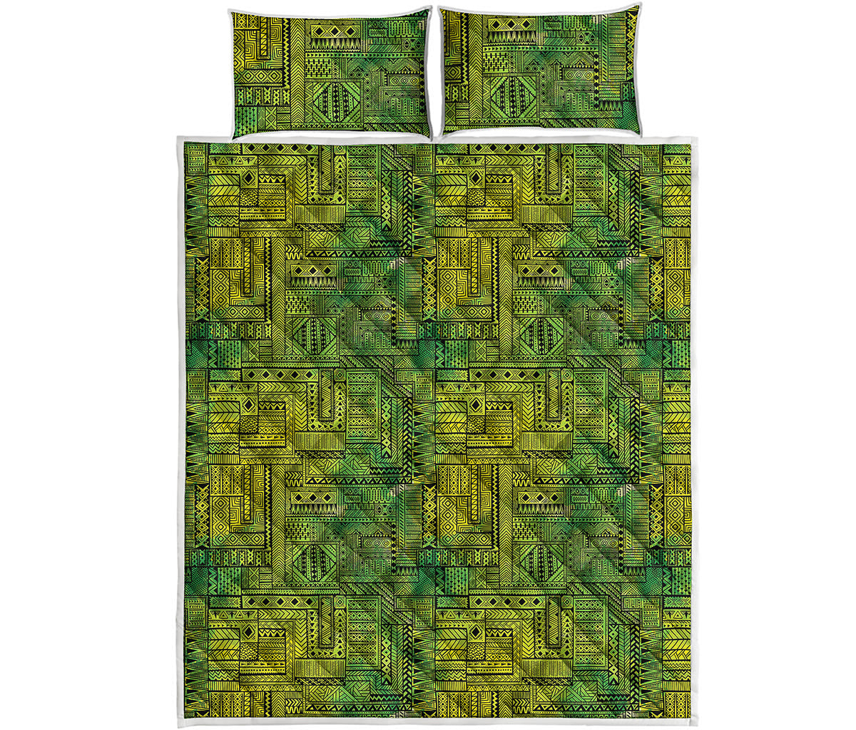 Green And Black African Ethnic Print Quilt Bed Set