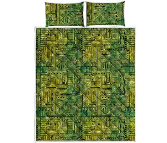 Green And Black African Ethnic Print Quilt Bed Set